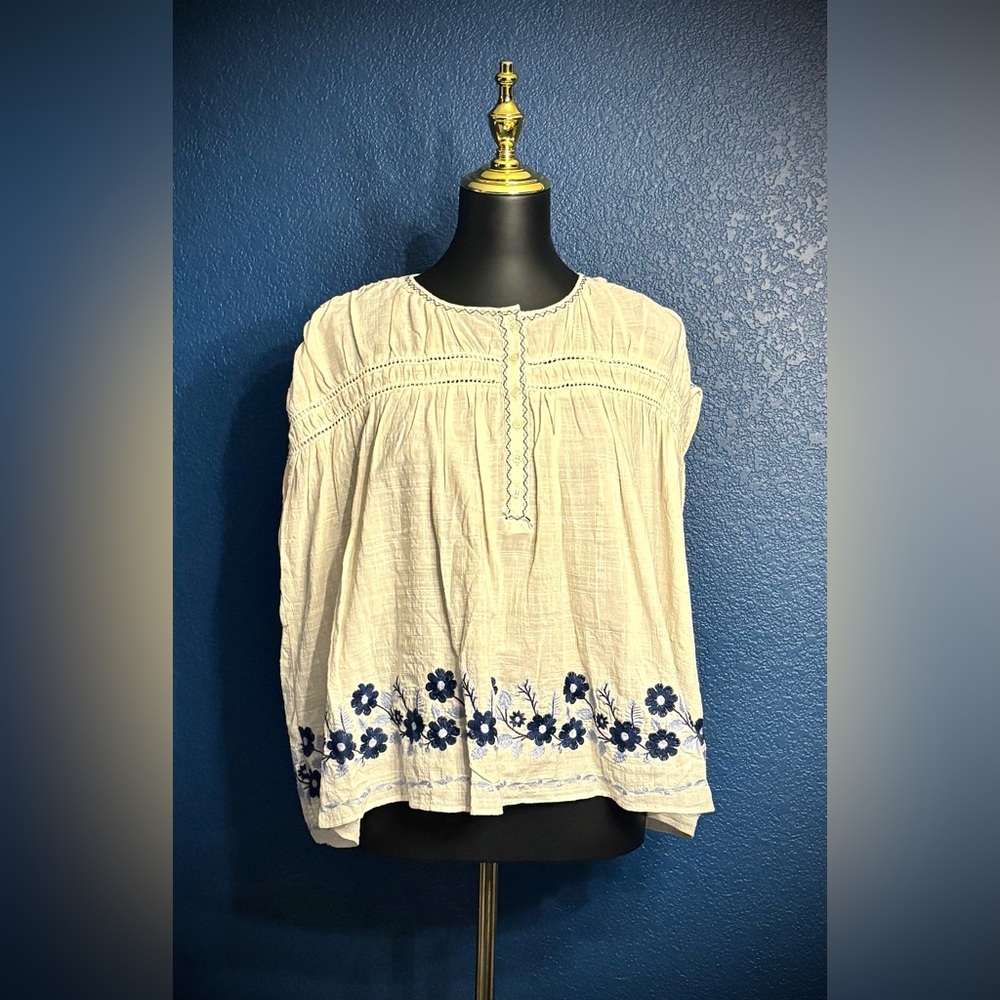 2/$40 MAX STUDIO nwt “linen” sleeveless embroidered half-button floral top - Picture 4 of 16